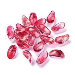 Transparent Glass Beads, with Glitter Gold Powder, Petaline, Red, 12.5x6x5.5mm, Hole: 0.8mm(GGLA-M004-04B-03)