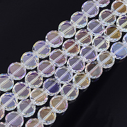 Electroplate Glass Beads Strands, AB Color Plated, Faceted, Flat Round, Clear AB, 12x5~5.5mm, Hole: 1mm, about 50pcs/strand, 22.8 inch(EGLA-S176-6C-A01)