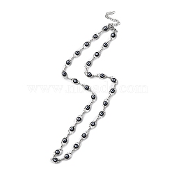 Evil Eye Plastic Link Chain Necklace, 304 Stainless Steel Jewelry for Women, Black, 17-1/2~17-5/8 inch(44.4~44.7cm)(NJEW-H169-03P-04)