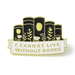 Leaf Book with Word I Cannot Live without Books Enamel Pins, Golden Alloy Broochese for Backpack Clothes, Black, 19.5x30x1.5mm(JEWB-O013-10EB)