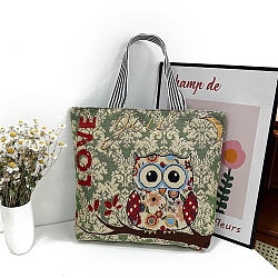 Cartoon Owl Pattern Canvas Women's Tote Bags, Shoulder Bags for Shopping, Rectangle, Dark Sea Green, 40x44x8cm(PW-WG2D758-02)