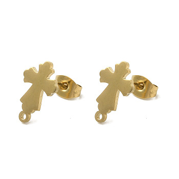 Ion Plating(IP) 304 Stainless Steel Stud Earring Findings, Cross, Golden, 13x8.5mm, Hole: 1.2mm, Pin: 0.7x11mm