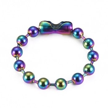 304 Stainless Steel Ball Chain Bracelets, Tag Chain, Rainbow Color, 8-3/4 inch(22.2cm)