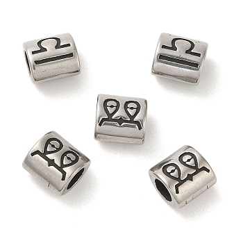 Oval with Constellation 304 Stainless Steel Beads, Large Hole Beads, Antique Silver, Libra, 9x9x6mm, Hole: 4.5mm