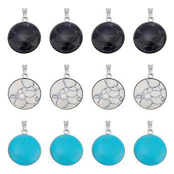 Unicraftale 12Pcs 3 Colors Synthetic Turquoise Pendants, Half Round/Dome Charm, with Stainless Steel Color Tone 304 Stainless Steel Settings, Dyed, Mixed Color, 31x26x7mm, Hole: 8x3mm, 4pcs/color
