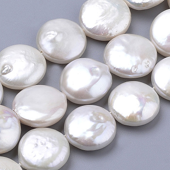 Natural Baroque Pearl Keshi Pearl Beads Strands, Cultured Freshwater Pearl, Flat Round, Floral White, 12~13x4~6mm, Hole: 0.5mm, about 13~15pcs/strand, 7 inch~7.75 inch