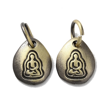 Tibetan Style Brass Pendants, Cadmium Free & Lead Free, Oval with Human, Antique Bronze, 12x10x2.5mm, Hole: 5mm