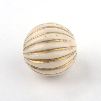 Round Plating Acrylic Beads, Golden Metal Enlaced, Beige, 9.5x10mm, Hole: 2mm, about 904pcs/500g