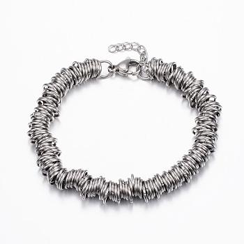 304 Stainless Steel Chain Bracelets, with Lobster Claw Clasps, Stainless Steel Color, 6-3/4 inch(170mm), 7mm