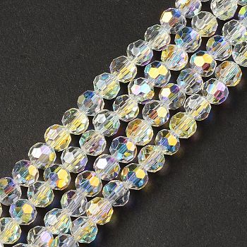 Transparent Electroplate Glass Beads Strands, Faceted, AB Color, Abacus, Clear AB, 6x5mm, Hole: 1.2mm, about 98pcs/strand, 20.63''(52.4cm)