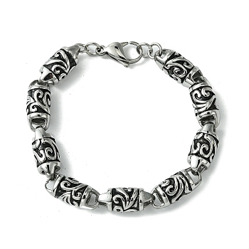304 Stainless Steel Textured Column Link Chain Bracelets for Women Men, Antique Silver, 8-7/8 inch(22.5cm)