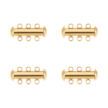 4 Sets 304 Stainless Steel Slide Lock Clasps, Peyote Clasps, 3 Strands, 6 Holes, Tube, Golden, 20x10x6.5mm, Hole: 1.6mm