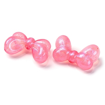 Luminous Transparent Acrylic Beads, Glow in the Dark, Bowknot, Pink, 16x27x10mm, Hole: 2mm