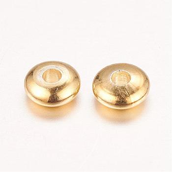 Real 18K Gold Plated Brass Spacer Beads, Nickel Free, Flat Round, Golden, 5x2mm, Hole: 1.5mm