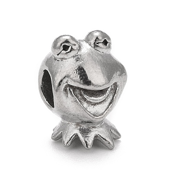 304 Stainless Steel European Beads, Large Hole Beads, Frog, Antique Silver, 12x9x9mm, Hole: 4mm