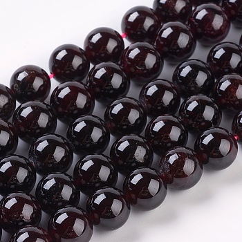 Gemstone Beads Strands, Natural Garnet, Round, Dark Red, 10mm, Hole: 1mm, about 19pcs/strand, 8 inch