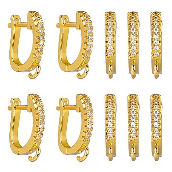 10Pcs Brass Micro Pave Clear Cubic Zirconia Hoop Earring Findings, Latch Back with Horizontal Loops, Real 18K Gold Plated, 14.5x12.5x2.5mm, Hole: 1.8mm, Pin: 1mm