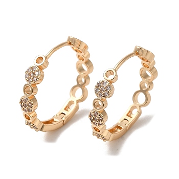 Brass Micro Pave Cubic Zirconia Hoop Earrings for Women, Flat Round, Light Gold, 26.5x5mm