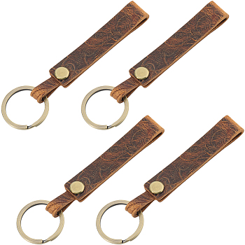 Leather Keychain, with Alloy Findings, Flower Pattern, Coconut Brown, 11.5cm