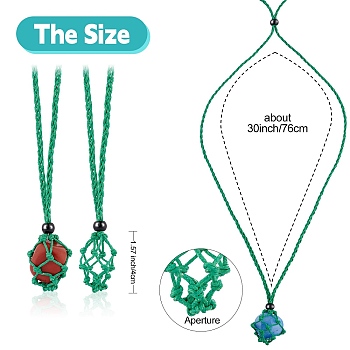 Braided Waxed Cotton Thread Cords Macrame Pouch Necklace Making, Adjustable Glass Beads Interchangeable Stone Necklace, Green, 30 inch(76cm), 2pcs/set