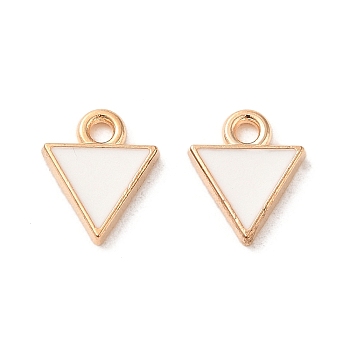 Alloy Enamel Pendants, Light Gold, Triangle Charm, White, 10x8x1.5mm, Hole: 1.4mm