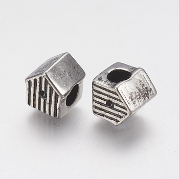 Ion Plating(IP) 304 Stainless Steel European Beads Rhinestone Settings, Large Hole Beads, House, Antique Silver, 10x9.5x9mm, Hole: 5mm, Fit for 1mm Rhinestone