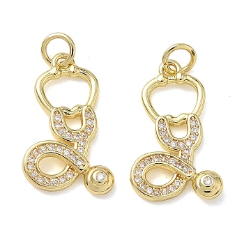 Brass Micro Pave Clear Cubic Zirconia Pendants, Stethoscope  Charms, Real 18K Gold Plated, 20x12x2mm, Hole: 3.5mm