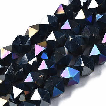 Electroplate Glass Beads Strands, AB Color Plated, Faceted, Star Cut Round Beads, Prussian Blue, 8x6.5x4mm, Hole: 1.2mm, about 70~72pcs/strand, 22.05~22.44 inch(56~57cm)