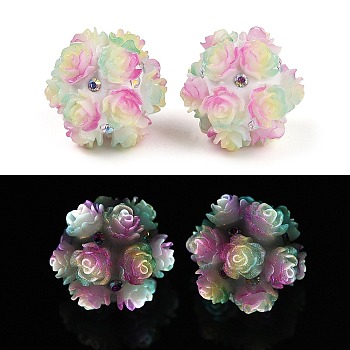 Acrylic Handmade Luminous Polymer Clay Rhinestone Beads, Glow in the Dark, Flower, Colorful, 20~21mm, Hole: 1.8mm