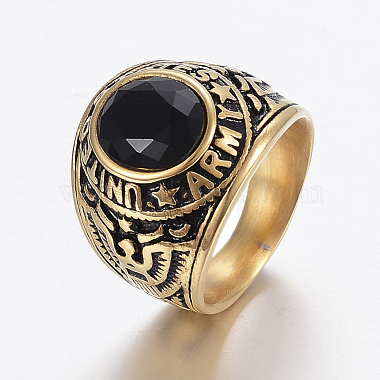 Black Stainless Steel+Rhinestone Finger Rings