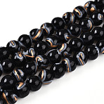 Baking Paint Glass Beads, Round, Drawbench Style, Black, 6~6.5mm, Hole: 1mm(X1-DGLA-N010-6mm-10)