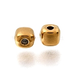 304 Stainless Steel Spacer Beads, Cube, Ion Plating(IP), Real 18K Gold Plated, 4x4.5x4mm, Hole: 1.4mm(STAS-L315-014G)