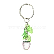 Acrylic Pendant Keychain, with Leaf Charms and Iron Keychain Ring, Strawberry, 7.5cm, Pendant: 50x12.5mm(KEYC-JKC00634-04)