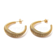 304 Stainless Steel C-shape Stud Earrings, Wire Wrap Half Hoop Earrings for Women, Real 18K Gold Plated, 35x30x7mm(EJEW-M221-09G)