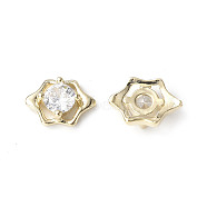 Brass Micro Pave Clear Cubic Zirconia Cabochons, Flower, Real 18K Gold Plated, 9x6.5x3mm(KK-A174-05G)