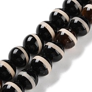 Natural Tibetan Striped Pattern dZi Agate Beads Strands, Dyed & Heated, Round, Coconut Brown, 8mm, Hole: 1mm, about 47~48pcs/strand, 14.69~15.35''(37.3~39cm)(G-B084-A04-01)