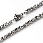 304 Stainless Steel Wheat Chain Necklaces, with Lobster Clasps, Stainless Steel Color, 23.7 inch(60.2cm), 1x3x5mm(NJEW-O058-26P)