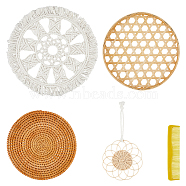 1 Set Handmade Macrame Cotton Woven Flower Wall Hanging, with 1Pc Bamboo Colander Bamboo Sieve & 1Pc Rattan Hot Pot Holders & 1Pc Place Mat, Mixed Color, 380x10mm(AJEW-DC0001-21)