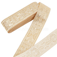 7M Ethnic Style Polyester Ribbon, Jacquard Fleur De Lis Ribbon, Clothing Accessories, Flat, Pale Goldenrod, 1-1/4~1-3/8 inch(33~34mm), about 7.66 Yards(7m)/Roll(OCOR-WH0085-22)