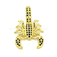 Brass Micro Pave Cubic Zirconia Pendants, Real 18K Gold Plated, Scorpion, Black, 28.5x19.5x8mm, Hole: 7x4.5mm(KK-R159-11G-02)