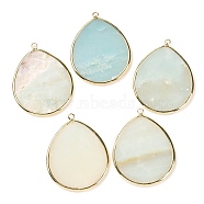 Natural Amazonite Pendants, with Brass Findings, teardrop, Golden, 41~41.5x32x2mm, Hole: 1.5mm(G-E526-01B)