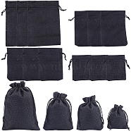 16Pcs 4 Styles Polyester Imitation Burlap Packing Pouches Drawstring Bags, for Christmas, Wedding Party and DIY Craft Packing, Black, 9~18x7~13cm, 4pcs/style(ABAG-BBC0001-01A)