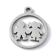 304 Stainless Steel Charms, Laser Cut, Flat Round with Couple Charms, Stainless Steel Color, 14x11.5x1mm, Hole: 1.2mm(STAS-C097-37P)