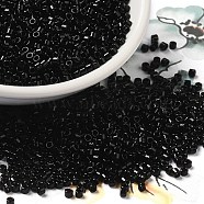 Opaque Colours Glass Seed Beads, Cylinder, Black, 2x1.5mm, Hole: 1mm(X-SEED-S042-09B-02)