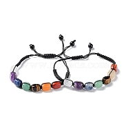 Natural Mixed Gemstone Rectangle Braided Bead Bracelets, Chakra Yoga Adjustable Bracelets, Inner Diameter: 2-1/8~4-1/8 inch(5.4~10.5cm)(BJEW-P295-01)