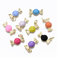 Brass Enamel Charms, with Jump Rings, Cadmium Free & Nickel Free & Lead Free, Real 16K Gold Plated, Candy Shape, Mixed Color, 9.5x16x4mm, Jump Ring: 4.8x0.6mm, 3.6mm inner diameter(ENAM-S128-001-NR)
