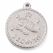 304 Stainless Steel Pendants, Flat Round with Constellation, Scorpio, 29x26x3mm, Hole: 2mm(X-STAS-O140-02P-C)