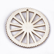 Undyed Wood Big Pendants, Wheel, Creamy White, 50x2~2.5mm, Hole: 2mm(WOOD-T016-10B)