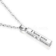 Stainless Steel Square Bar Pendant Necklace, I Love You Forever & Always Necklace, Valentine's Day(UI5932-2)