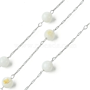 Natural Shell Pearl Beads,Dyed with 304 Stainless Steel Chains, Soldered, with Spool, WhiteSmoke, 5mm(CHS-Q005-07C-03)